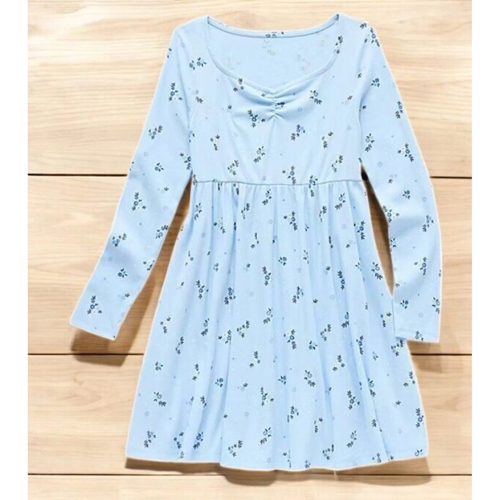 Thereabouts Girls Blue Floral Ribbed‎ Long Sleeve Dress Size S 7/8 NWT